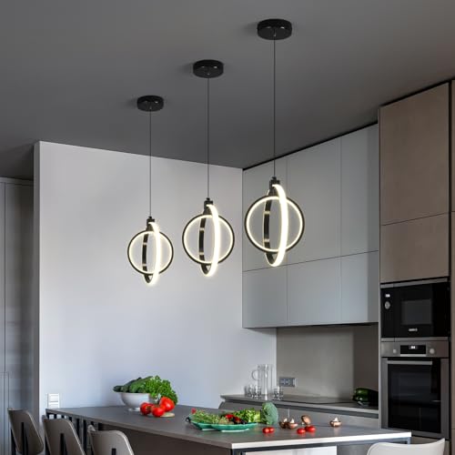 Image of Modern LED Pendant Lights Plated Black Farmhouse Ring Pendant Light Fixtures 4000K Dimmable Round Pendant Lighting for Dining Room Kitchen Island Bedroom Living Room Foyer(2-Pack)