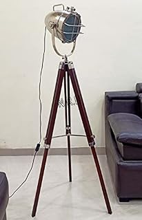 Modern Industrial Vintage Tripod Floor Lamp - Metal Wooden Nautical Cinema Standing Searchlight