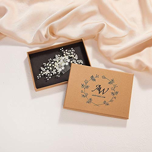 Aw Bridal Wedding Hair Clip Rhinestones Hair Comb For Women Bridal Flower Hair Piece Crystal Wedding Hair Accessories For Brides (Silver) #TOP5