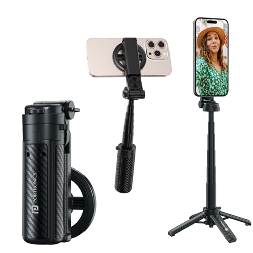 Image of Portronics Lumistick Snap Magnetic Selfie Stick with Quadripod Stand,Detachable Bluetooth Remote, 360 Rotation,Includes Metal Ring, for iPhone&Android, Foldable&Travel-Friendly for Vlogging&Recording