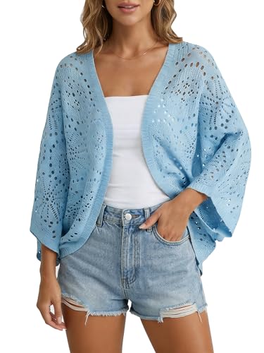 Image of Womens Crochet Cardigan Lightweight Summer 3 /4 Sleeve Cover Up