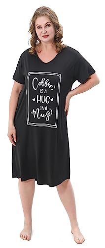 3 Pack Plus Size Women's Nightgown Soft Print Nightshirts for Women Short Sleeve Sleepwear3
