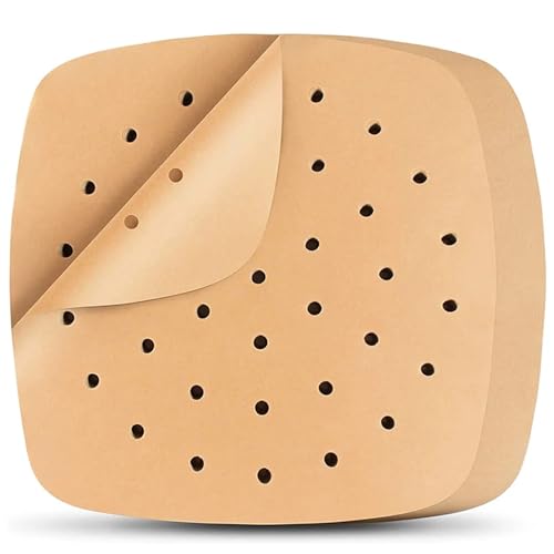 Papel de horno Papel de pergamino for freidora aire, papel cuadrado perforado(100Pcs 21.6x21.6cm)
