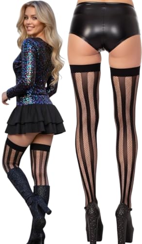 Image of ToBeInStyle Women's Novelty Vertical Spiral Striped Thigh High Stockings