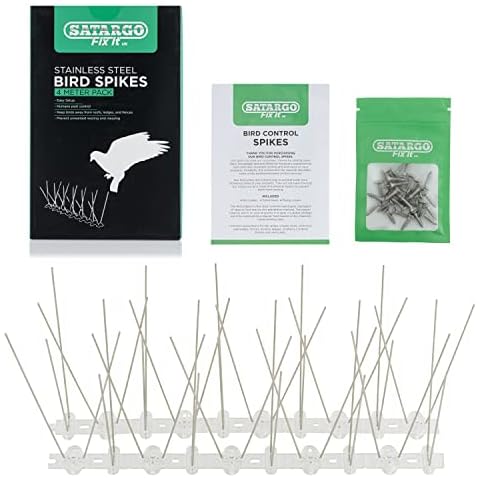 Satargo Stainless Steel Bird Spikes - Durable Repellent Deterrent for Birds Cats - Easy Setup & Removal - Wall Roof Windowsill & Fence Security - Anti Climb Strips - Protection from Pigeons & Pests 4M Cover