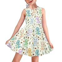 Coloranimal Cute Cartoon Dinosaur Toddler Girl Summer Dress Sleeveless Casual Dress Comfortable Princess Dresses A-Line Party Skirt Dresses for for 13-14 Age