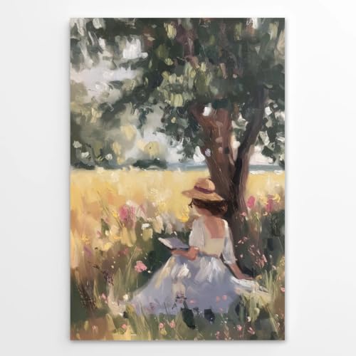 Book Wall Art Romantic Pastel Oil Painting French Country Woman R...