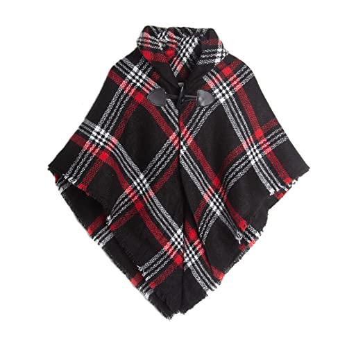 Sitthyw Enfant Écharpe Châle Fille Chaude d'Hiver Tricot en Laine Écharpe à Carreaux pour Fille Tricotée Hiver Écharpe Chaude et Douce Châle Belles Enfant Cadeau Foulard Carrée Avec boucle en corne Cover