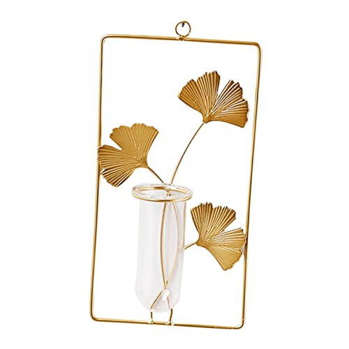 TOBBOMEY Jarrón Hidropónico Colgante para Pared De Hierro y Vidrio Dorado, Florero Rectangular Moderno para Decoración De Interiores y Plantas Hidropónicas Salón, Adorno Estable y Funcional