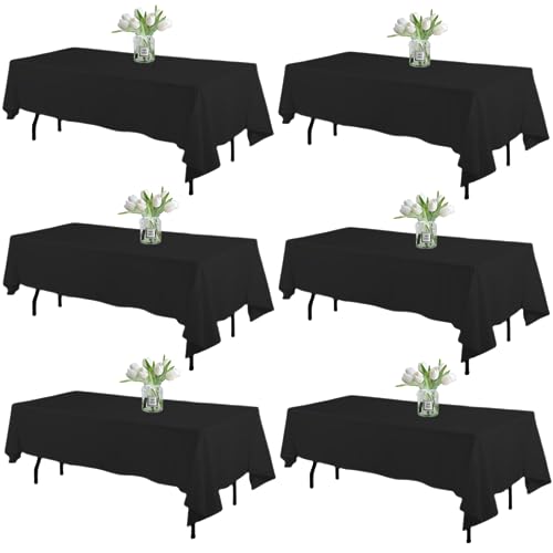 WIGENIUS 6 Pack Black Table Cloth Rectangle Tablecloths 60X102 Inch,Polyester Table Cloth for 6 Foot Rectangle Tables,Wrinkle Resistant Washable Fabric Table Covers for Party,Wedding Banquet