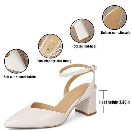 Women's Fashion Leather Chunky Heel Sandals Closed Pointed Toe Ankle Strap Mid Block Heel Dress Shoes Sexy Non-Slip Party Prom Wedding Bridal Shoes3