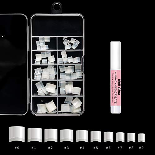 Short Nail French Tips with Glue Lady French Acrylic Style Short 100PCS Acrylic Nails Tips Square Short Half Tips with Box 10 Sizes for Nail Manicure and DIY (Natural)