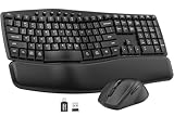 Ergonomic Wireless Keyboard and Mouse Combo, 30dB Quiet Full Size Keyboard Set with Wave Keys & Soft Palm Rest, Dual-System Switch for Windows/Mac, Ideal for Business Teams Home Office—Sablute