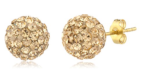 14K Yellow Gold 8mm Preciosa Crystals Stud Earrings with 14k Pushbacks - Avai (GO-30 METAL)