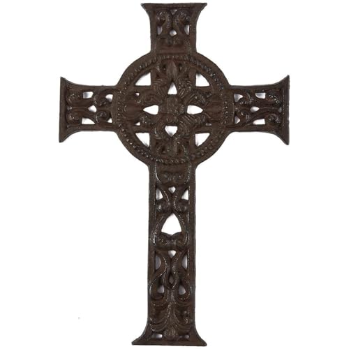 Juvale Decorative Crosses Wall Decor - 11.5 x 7.7 in, Dark Bronze, Rustic Cast Iron Garden Cross - Christian Wall Art & Heavy Metal Gothic Crucifix