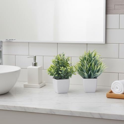 CEWOR Fake Plants 4 Packs Small Artificial Greenery Mini White Potted Plants Bathroom Accessories Decorations for Desk Bathroom Office Home Room Kitchen Table Indoor - Image 5