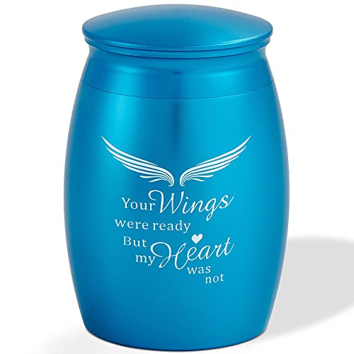 Image of 2.67 Inches Small Blue Cremation Urns for Human Ashes Keepsake, Mini Wings Urns for Human Ashes Adult Male or Female