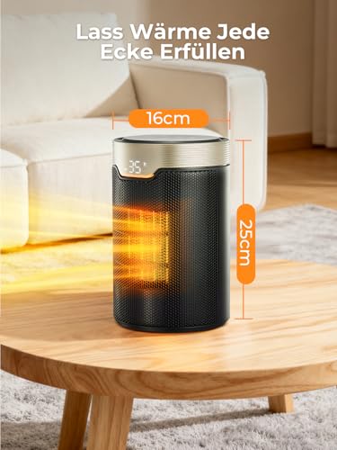 Heizlüfter Energiesparend, 1500W PTC Keramik Elektrischer Heizlüfter mit Thermostat, ECO-Modus, Leiser, Fernbedienung, 24 Std Timer, Überhitzungs- & Kippschutz, Elektroheizung für Räume Schlafzimmer