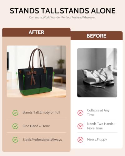 Image of Laptop Tote Bag for Women, Leather Work Tote with Padded Laptop Compartment, Cup Holder, Office Computer Briefcase
