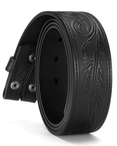 Image of CHAOREN Western Belts for Men without Buckle, 1.5 inch Full Grain Leather Strap | Cowboy Country Mexican Style, Tooled & Smooth, Secure Snap Design, Interchangeable Buckle, Gift Box