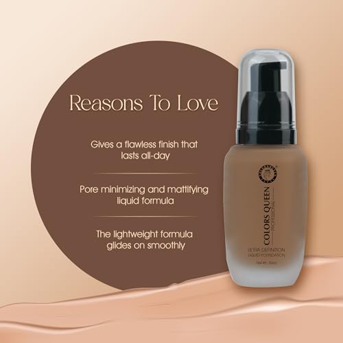 Image of Colors Queen Ultra Definition Liquid Foundation | Lightweight & Long Lasting, Full Coverage with Dewy Finish | Waterproof & Sweat Proof Foundation for Face Makeup (Caramel, 30ml)