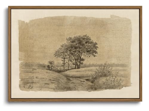 Image of KISSFOX Framed Wall Art Vintage Wall Decor Landscape Pictures Rustic Tree Scenery Canvas Art Farmhouse Countryside Paintings Artwork For Bedroom Kitchen Living Room