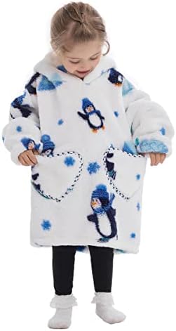 Blanket Hoodie Kids, Sweatshirt Blanket, Oversized Hoodie, Comfy Blanket Sweatshirt, Sherpa Cozy Giant Hoodie Wearable Blanket for Little Girls Boys Toddler Penguin 2-6
