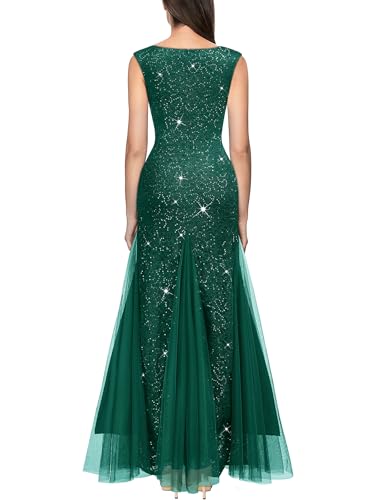 Image of Miusol Women's Elegant V Neck Sleeveless Sequin Lace Evening Party Dress