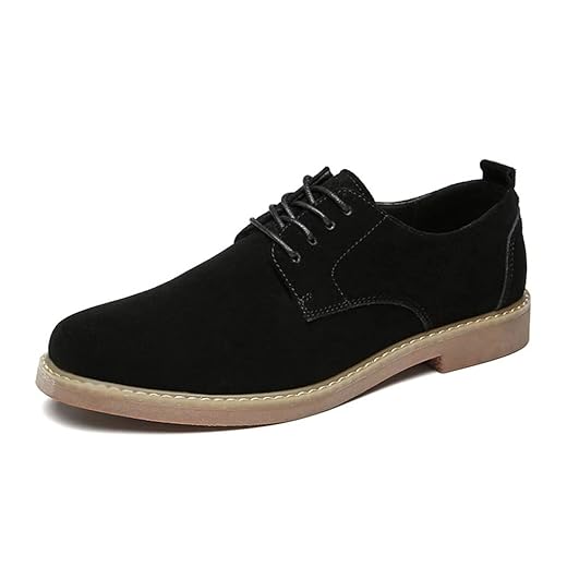 Sapato Oxford masculino casual de camurça estilo britânico com cadarço, Preto, 38