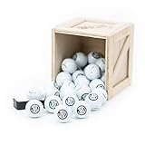 Man Crates Personalized Golf Balls Crate – Includes 24 Monogrammed Golf Balls, Ball-Marking Divot Fixer & Golf Towel – Ships in A Sealed Wooden Crate with A Laser-Etched Crowbar – Great Gift for Men