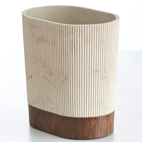 Image of Polytree Natural Travertine Match Wooden Bathroom Trash Can 1.8 Gallon(7 Liter) Small Kitchen Garbage Can,Living Room Bedroom Trash Can, Decor Wastebasket for Home Office (Handmade of Resin)