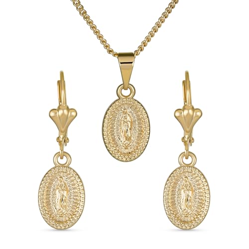 Collar Virgen María y aretes ovalados para lucir en misa y ocasiones especiales