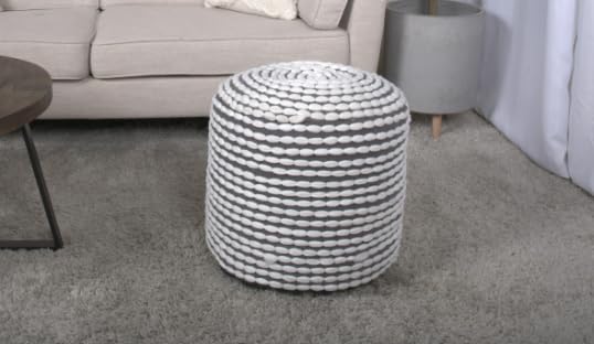 TREATLIFE HOME Cylindrical Pouf Water Resistant Handcrafted Design, Indoor Use, Geometric Shapes, White