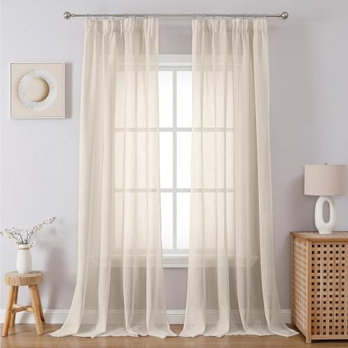 CUCRAF Rideau Voilage avec Galon Fronceur H245 x L140 cm Transparent pour Fenêtres,Rideaux Cuisine Salon Chambre Enfant Moderne Système de Rail 2 Panneaux