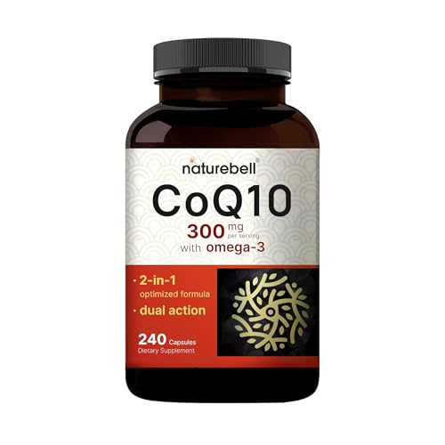 NatureBell CoQ10 300mg - 240 Capsules - High-Potency Support for Healthy Heart - Daily Energy & Vitality Aid with Antioxidant Support - Easily Absorbed Ubiquinone & Omega-3*