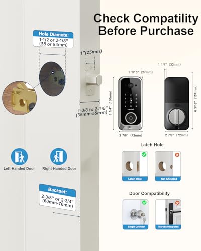 Hornbill Video Smart Lock with Camera: 10-in-1 Ring+2K Camera+Doorbell+Fingerprint Keyless Entry Door Lock, Built-in WiFi Deadbolt(only 2.4G), Two-Way Audio/App Remote Control/PIR, Satin Nickel - image 8