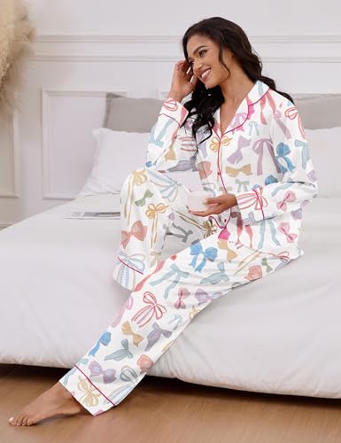Image of SHESHOW Satin Pajamas for Women Set Long Sleeve Button Down Sleepwear 2 Piece Nightwear Women Pjs Sets Size XS-XXL