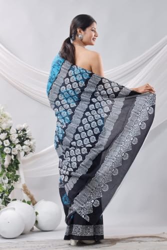 Image of Crafts Moda Pure Cotton Floral Print Saree with Blouse for Women