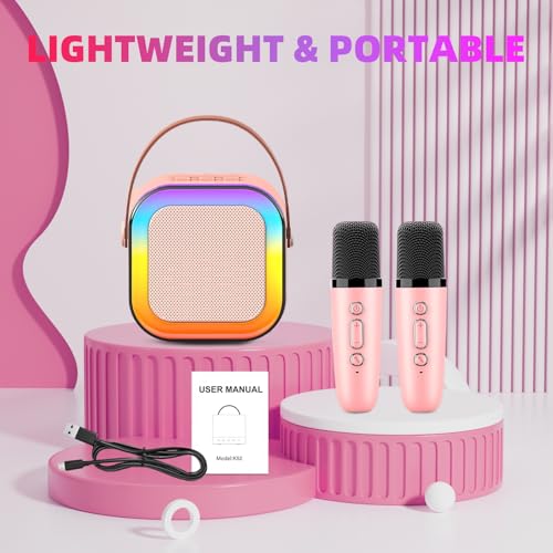 Image of Karaoke Machine for Kids, Kids Karaoke Machine for Girls with 2 Wireless Microphones Mini Portable Bluetooth Speaker Kids Karaoke Machine Gifts for Girls and Boys Family Party (Pink)