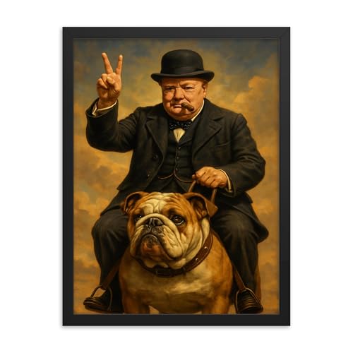 Framed Winston Churchill with Cigar and Victory Sign