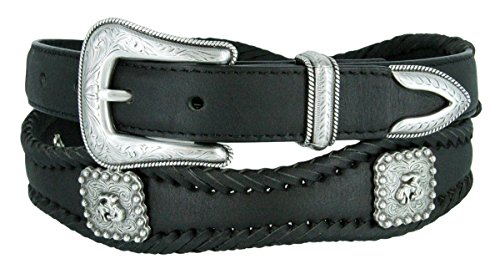 Mens Western Bucking Bronco Berry Concho Genuine Leather Scalloped Belt