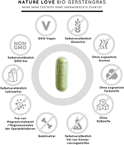 NATURE LOVE® Bio Gerstengras - Hochdosiert mit 1500mg je Tagesdosis - 180 Kapseln - Laborgeprüft und zertifiziert Bio, in Deutschland produziert - Image 4