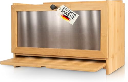 AH® Bambus Brotkasten holz mit Schneidebrett, Holz Brotkästen groß mit Belüftung- Elegant brotbox küche zur Brotaufbewahrung, bread box | 40x 26 x 23 cm, brotbehälter aus Holz