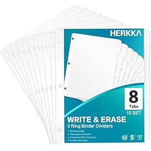 8-Tab Binder Dividers, HERKKA 3 Ring Binder Dividers with Reinforced Edge, 3 Hole Punch Section Index Dividers for…
