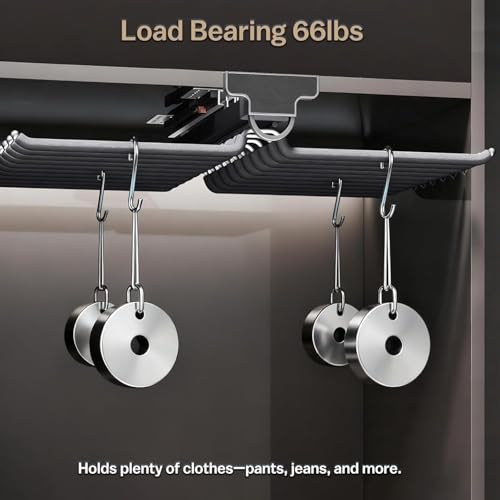 Image of ๐๐๐๐๐ Pull-Out Pants Rack Organizer for Wardrobe, 20 Rod Sliding Trouser Hanger for Closet, Heavy Duty Space Saving Jeans & Pants Holder with Smooth Slide Rail, Wardrobe Organizer - Mocha Brown