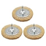 3PC Brass Coated Wire Wheel Brush Kit for Drill, Crimped Cup Brush with 1/4-Inch Shank,0.13mm Coated Brass Wire Brushes, for Fast Removal of Rust, Paint and Scale from Metal and Wood