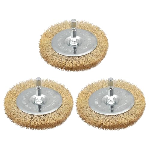 3PC Brass Coated Wire Wheel Brush Kit for Drill Crimped Cup Brush with 1/4-Inch Shank 0.13mm Coated Brass Wire Brushes for Fast Removal of Rust Paint and Scale from Metal and Wood