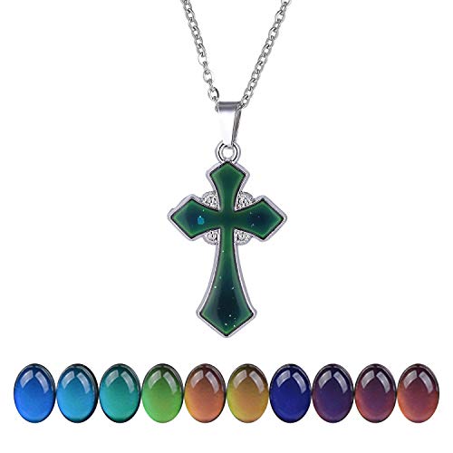 FM FM42 Temperature Sensing Color Changing Cross Pendant Necklace with 19.29' Stainless Steel Rolo Chain ZN1131