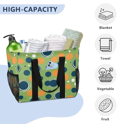 Nander Green Dots Foldable Tote Bag Waterproof Sandproof Women Beach Bag Handbag Gym Bag Travel Shopping Bag4