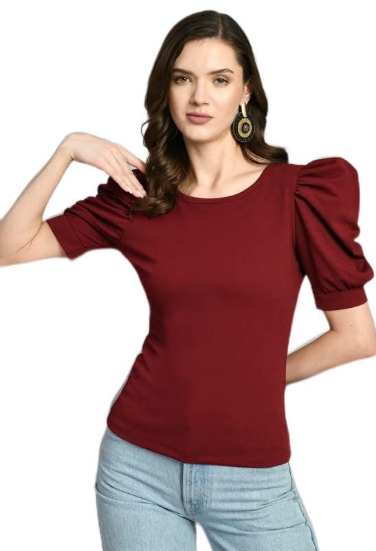 Image of IUGA Plain Round Neck Cotton Knit Regular Top for Women (115 Black)